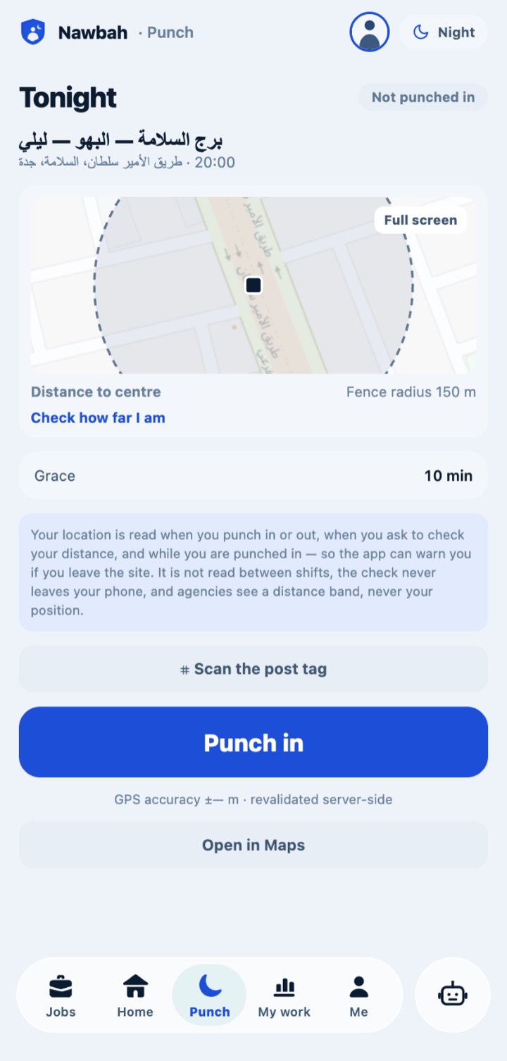 Punch in inside the site's GPS fence