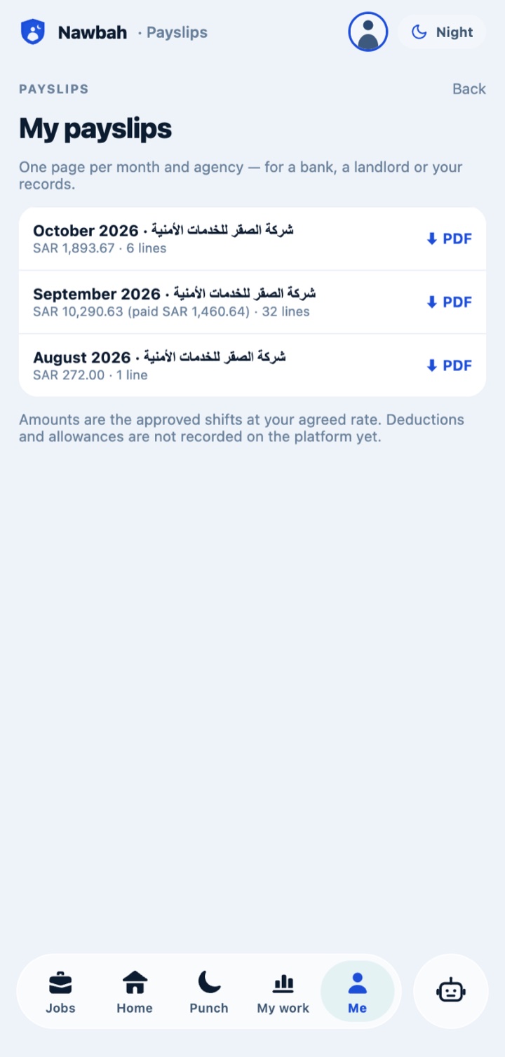 Monthly payslips as PDF in the employee's app